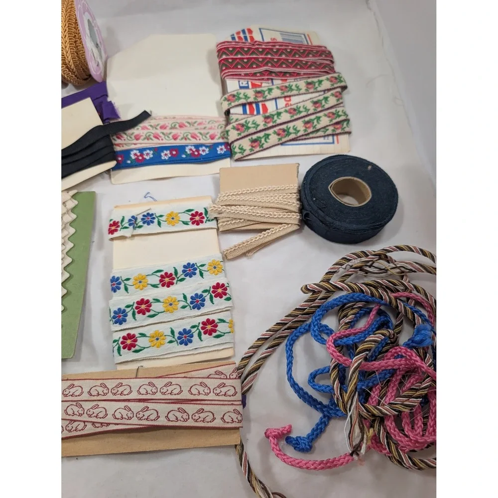 Vintage Sewing Trim Ribbon Lot Embroidered Jacquard Velvet Gingham Tassel Craft
